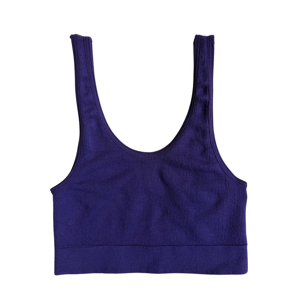 Out from Under Ribbed Cropped Bra Top (Purple) - Medium